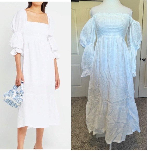 o.p.t Dresses & Skirts - o.p.t Brigitte Dress Smocked bodice Puffed Tiered Sleeves Cotton Sz Small